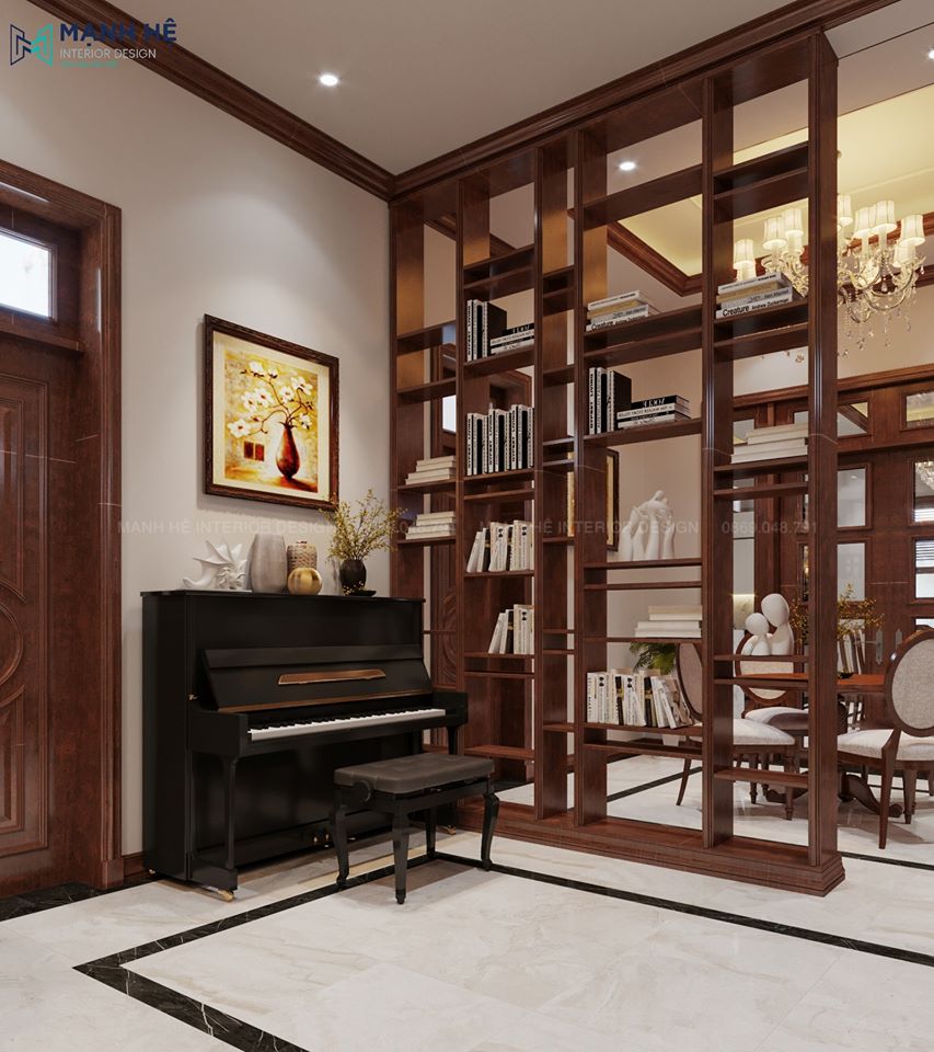 Trang trí kệ sách bằng những bức tượng thạch cao nhỏ tăng tính nghệ thuật