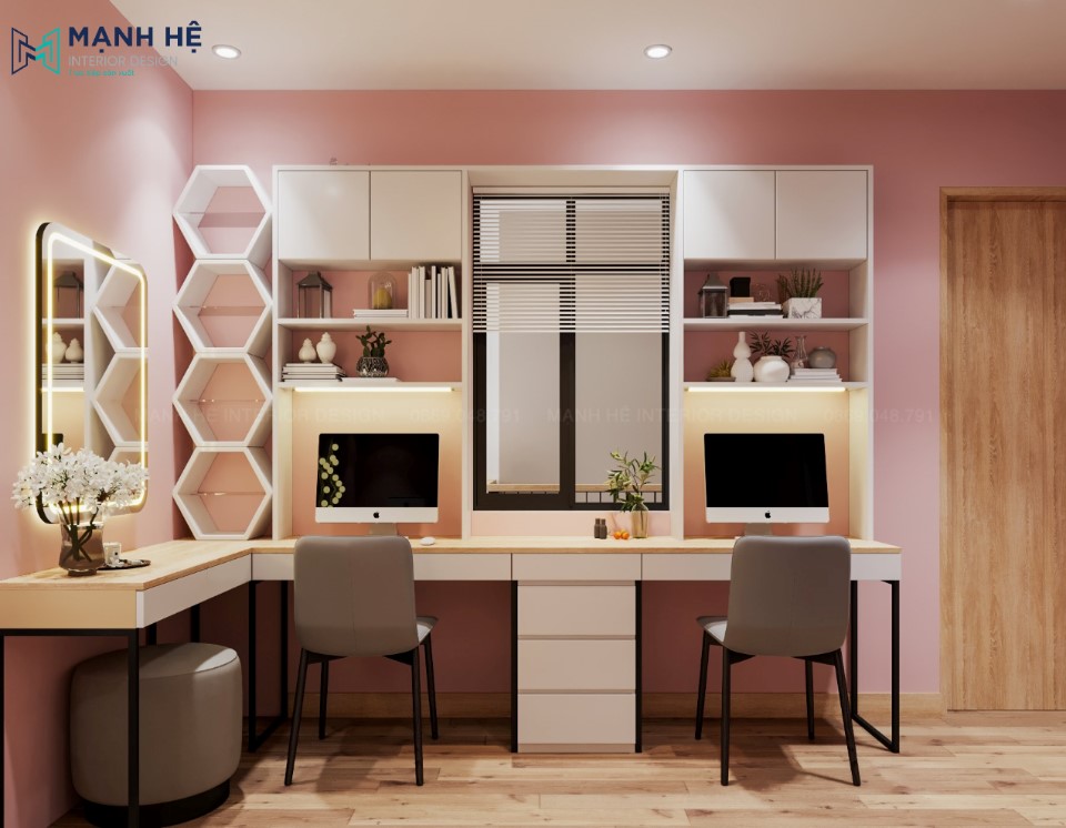 Cách 5: Cách điệu kệ sách bằng những khối lục giác xếp chồng