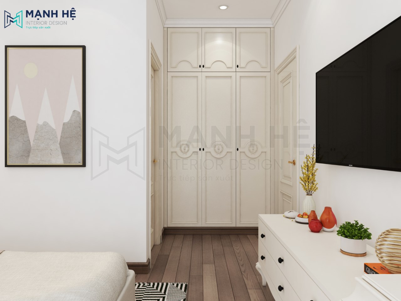 Tủ quần áo âm tường phòng ngủ bé gái