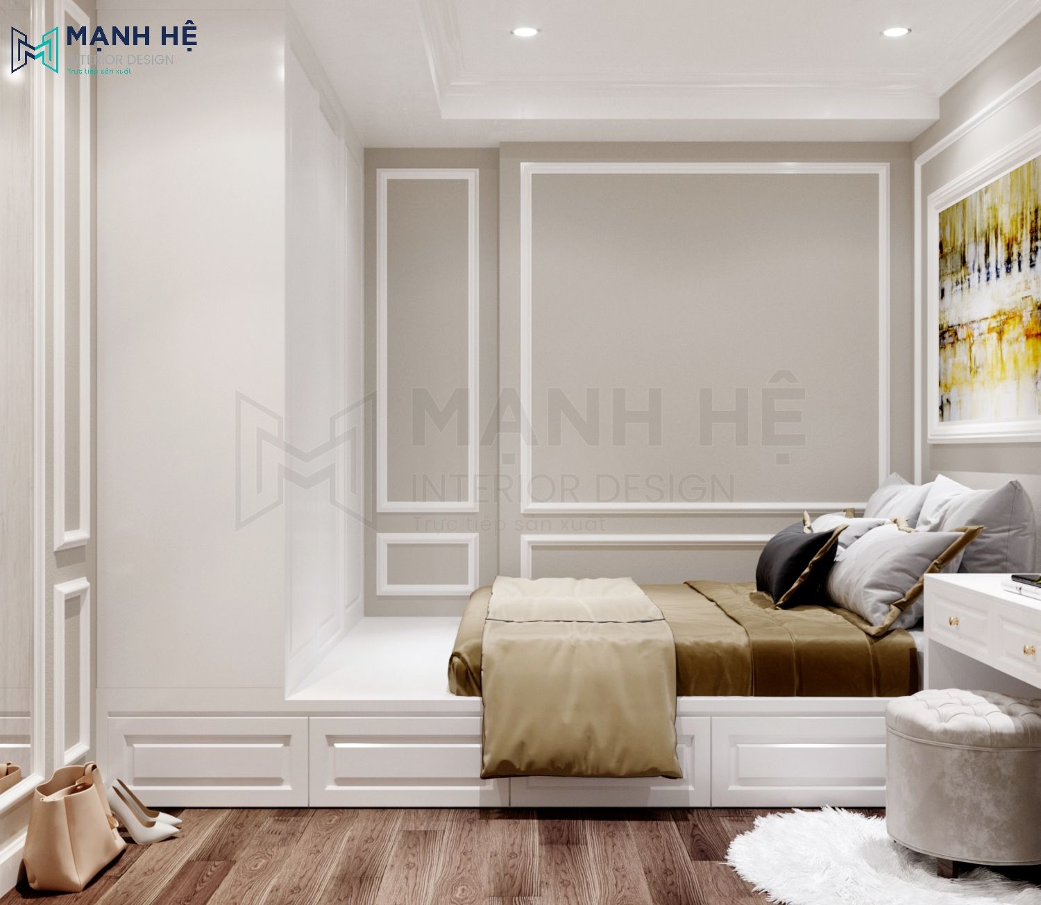 phòng ngủ sử dụng giường hộp