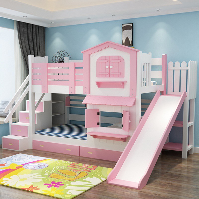Giường tầng đẹp hình ngôi nhà có cầu trượt GT040