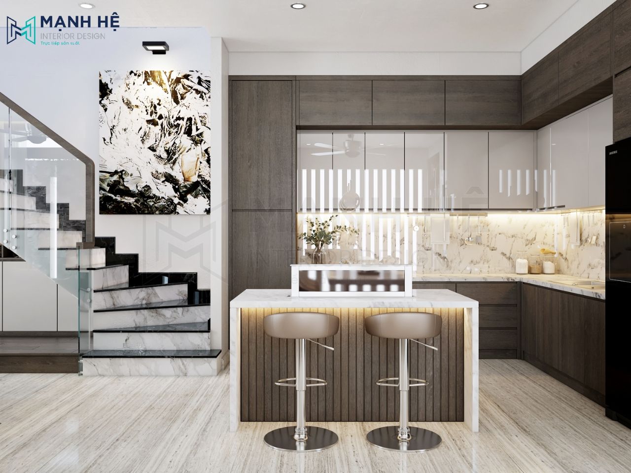 Hệ tủ bếp gỗ lớn cho nhà phố