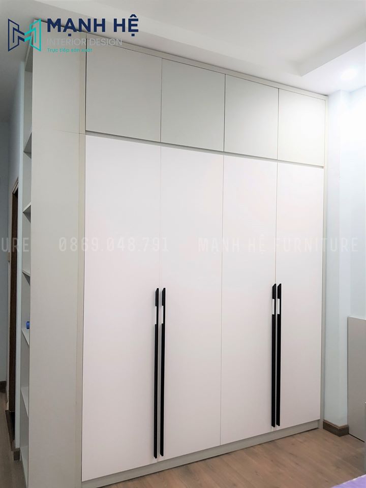 Tủ quần áo gỗ công nghiệp đụng trần phòng ngủ con gái