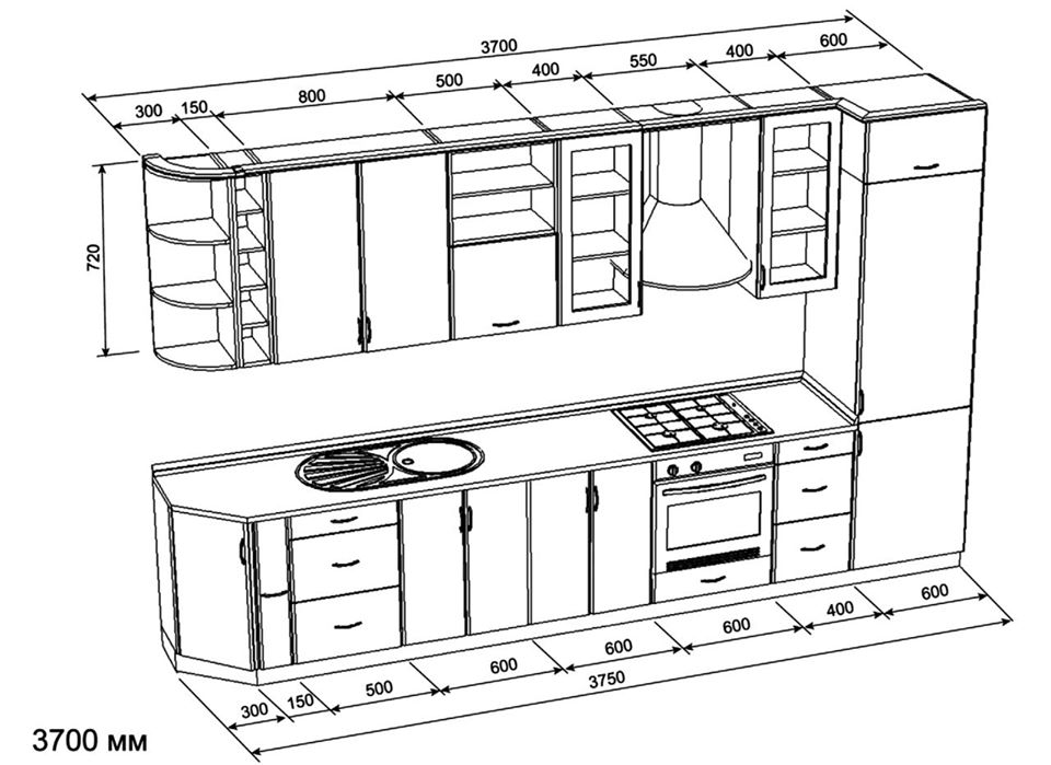 Kích thước tủ bếp chữ I đúng chuẩn phù hợp với chiều cao người Việt Nam
