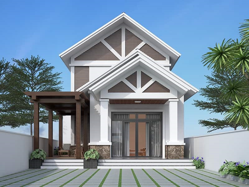 Mẫu 22: Mẫu nhà cấp 4 có gác lửng mái thái 4x16