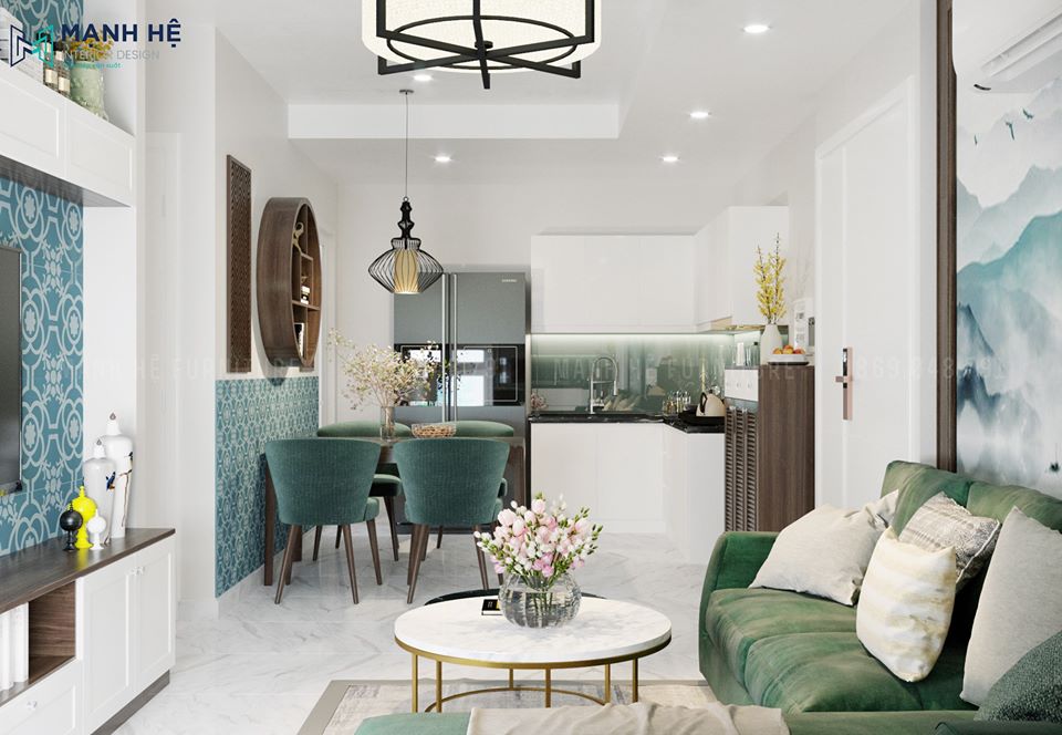 phòng khách liền bếp