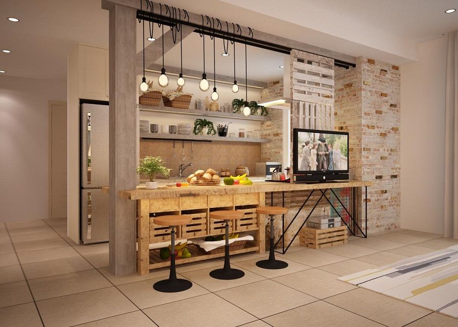 Quầy bar mini hiện đại kết hợp đa năng