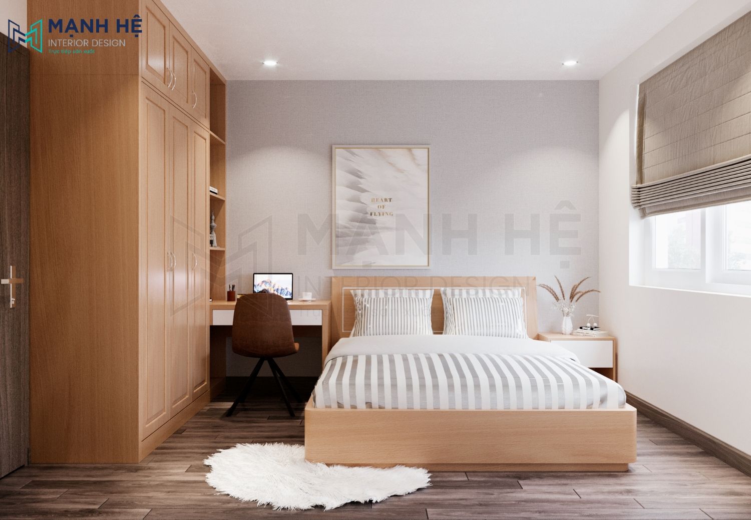 Bố trí nội thất phòng ngủ mộc mạc
