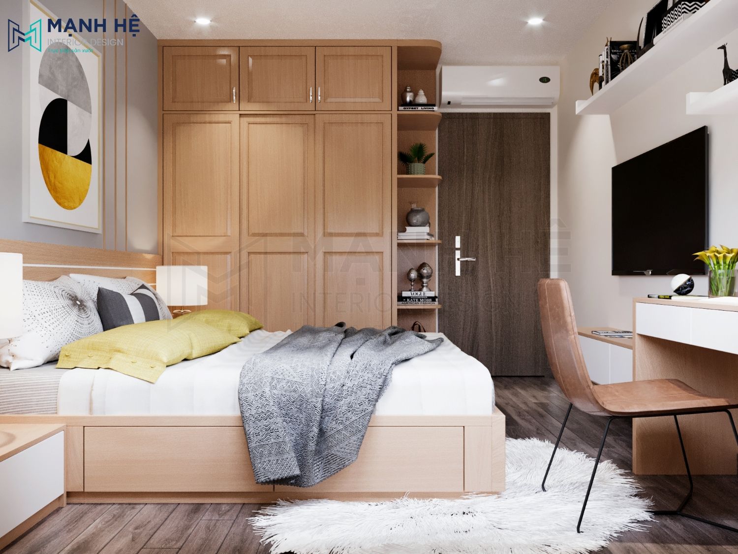 Tủ quần áo gỗ sồi tự nhiên