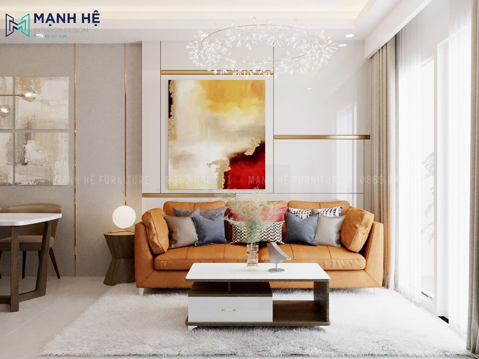 ghế sofa màu nâu cam hiện đại