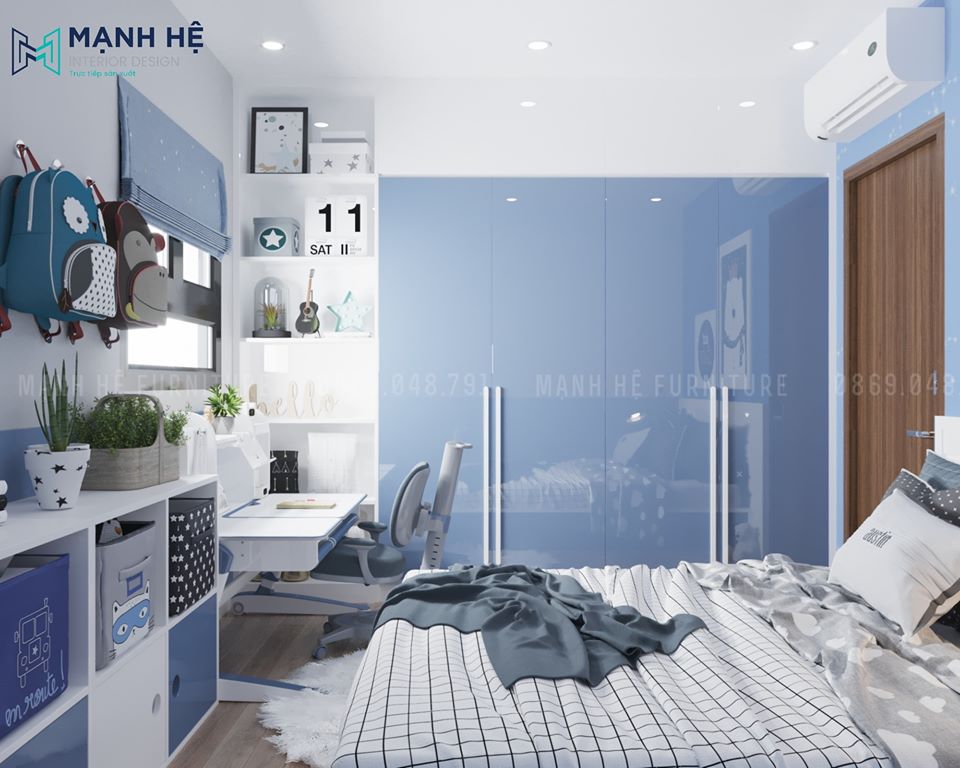 Tủ quần áo Acrylic cao đụng trần màu trắng xanh