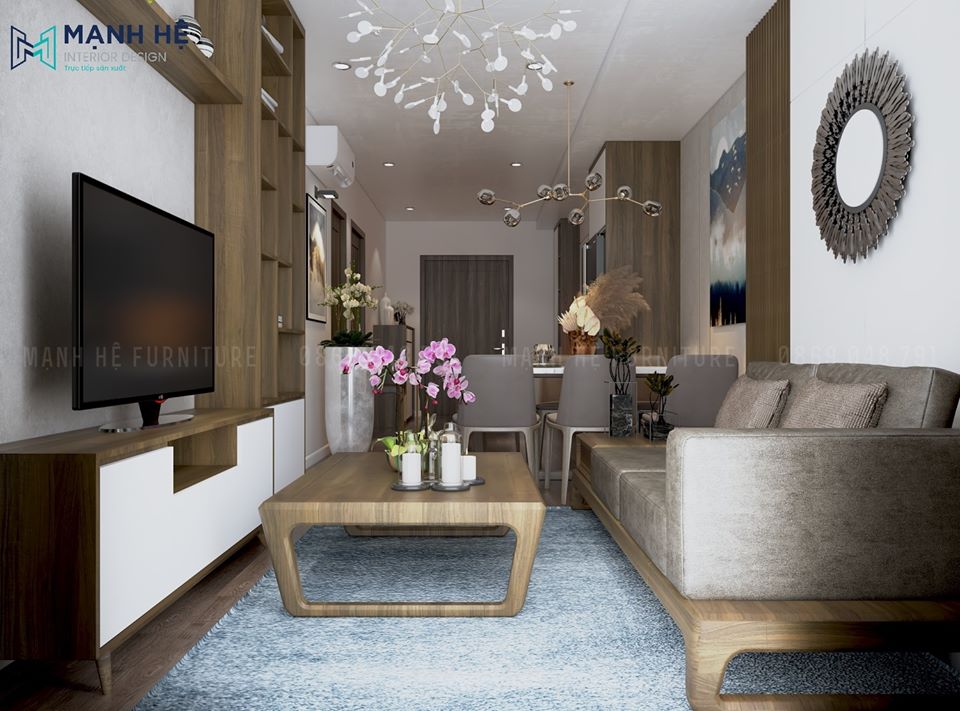 Kệ tivi đơn giản nối liền hệ kệ đựng đồ trang trí