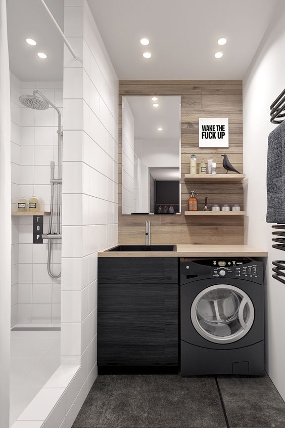 tách biệt 2 không gian tắm và giặt