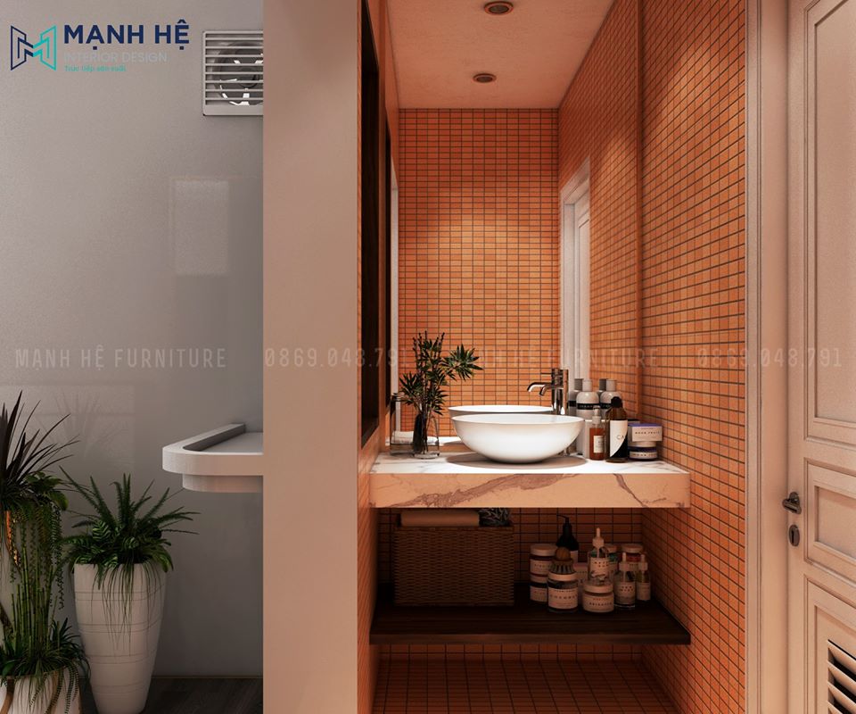 Nhà vệ sinh ốp gạch mộc mạc