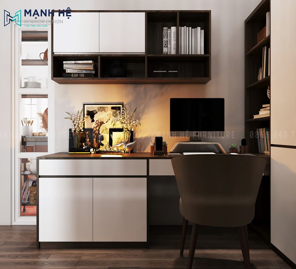 Bàn làm việc đồng bộ với kệ sách