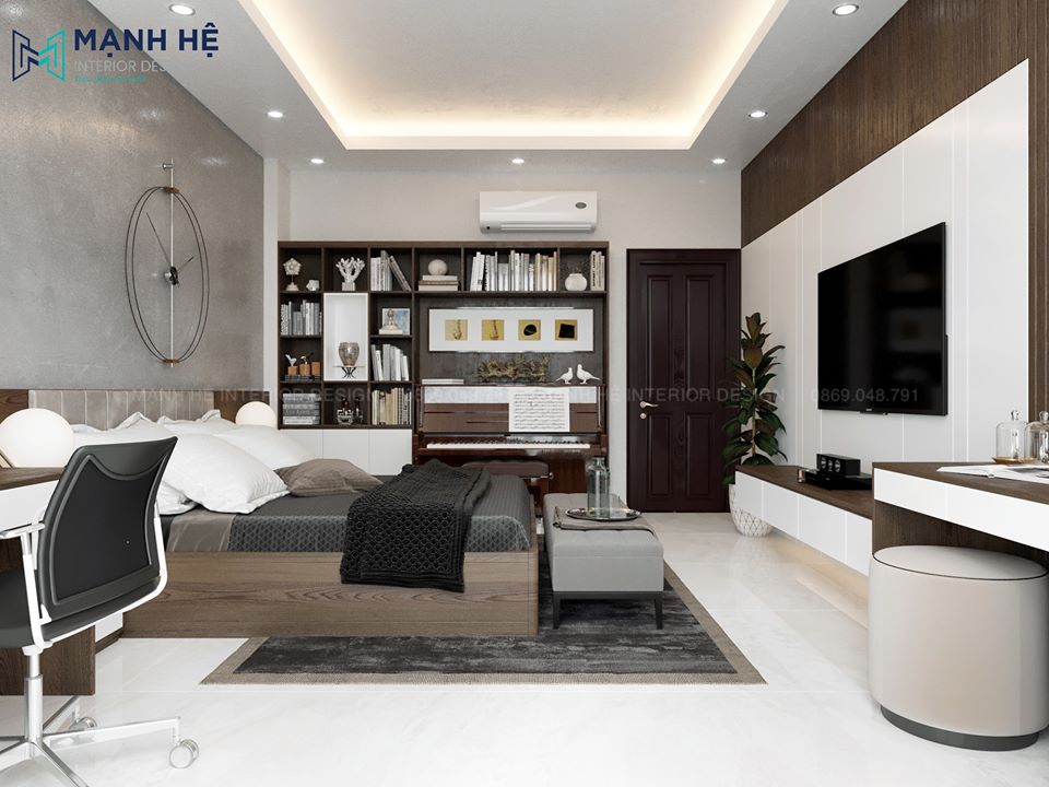 kệ sách lớn trong phòng ngủ