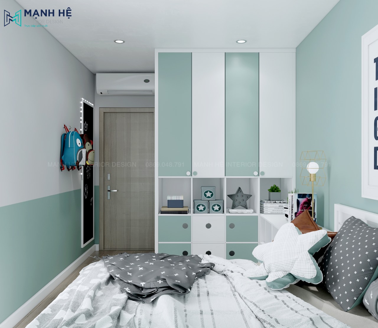 Tủ quần áo đụng trần cho phòng ngủ bé