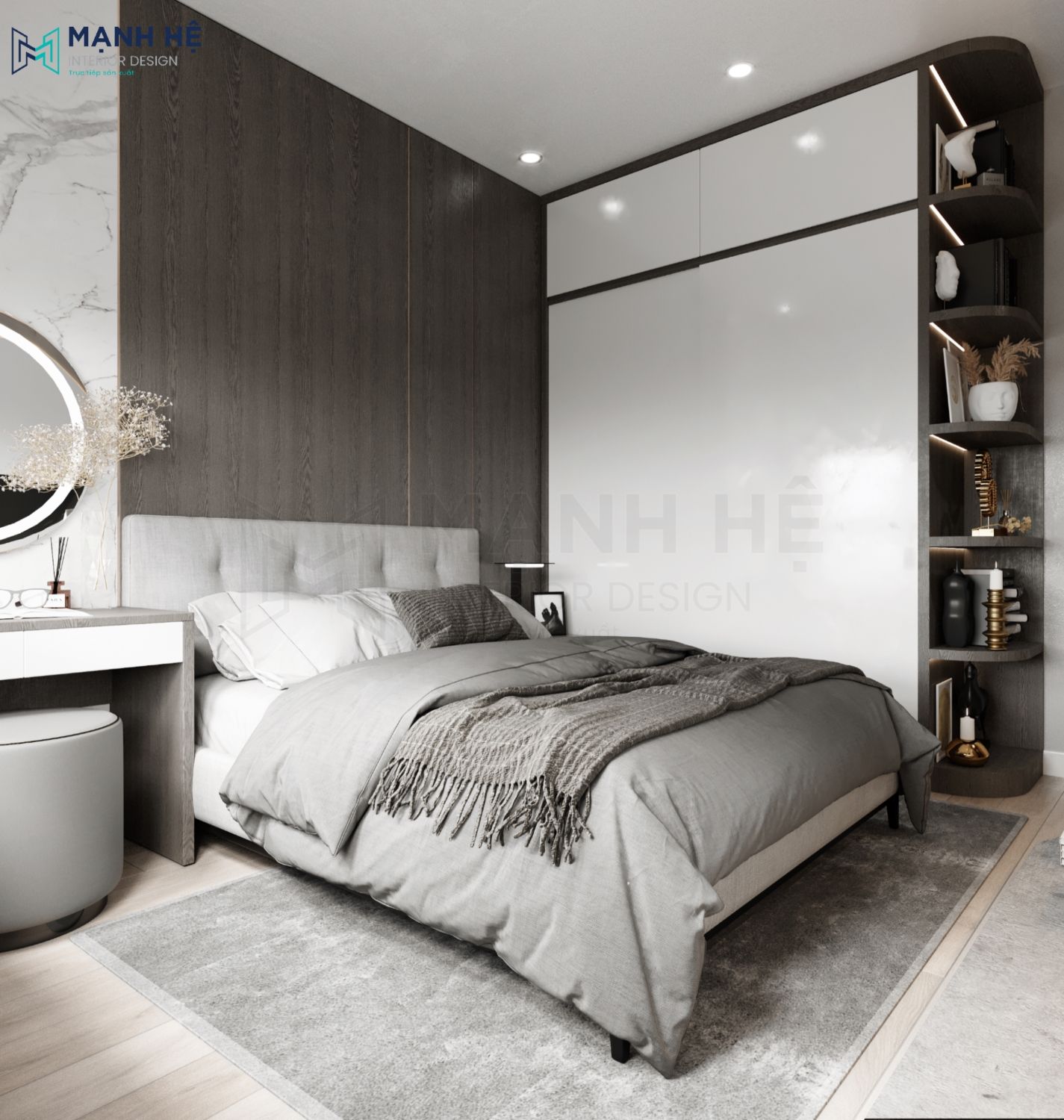 vách ốp gỗ đầu giường