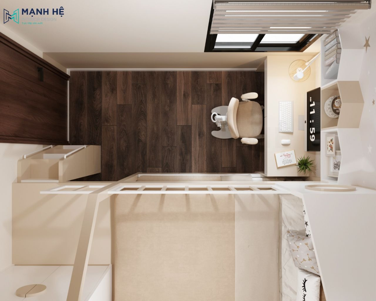 Tổng quan chiều sâu căn phòng nhìn từ trên xuống