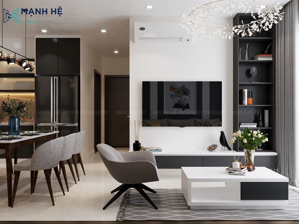 Bàn trà hình chữ nhật hai màu đen trắng tương phản cực hút mắt