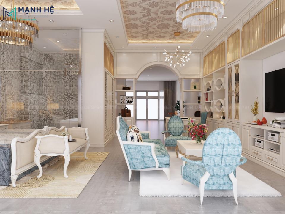 Trần thạch cao phòng ngủ biệt thự