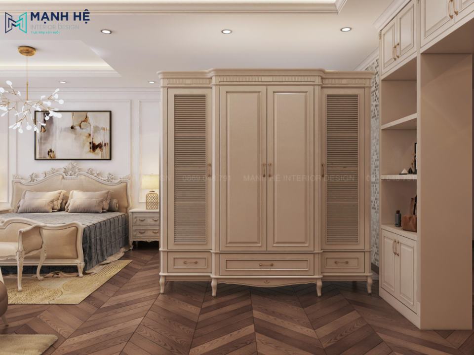 Bộ tủ quần áo chạy chỉ cánh tủ tân cổ điển