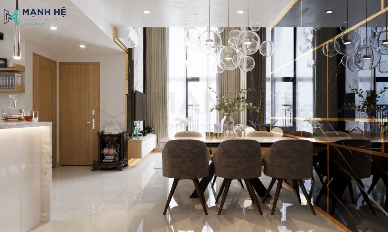 Thiết kế phòng khách liền bếp