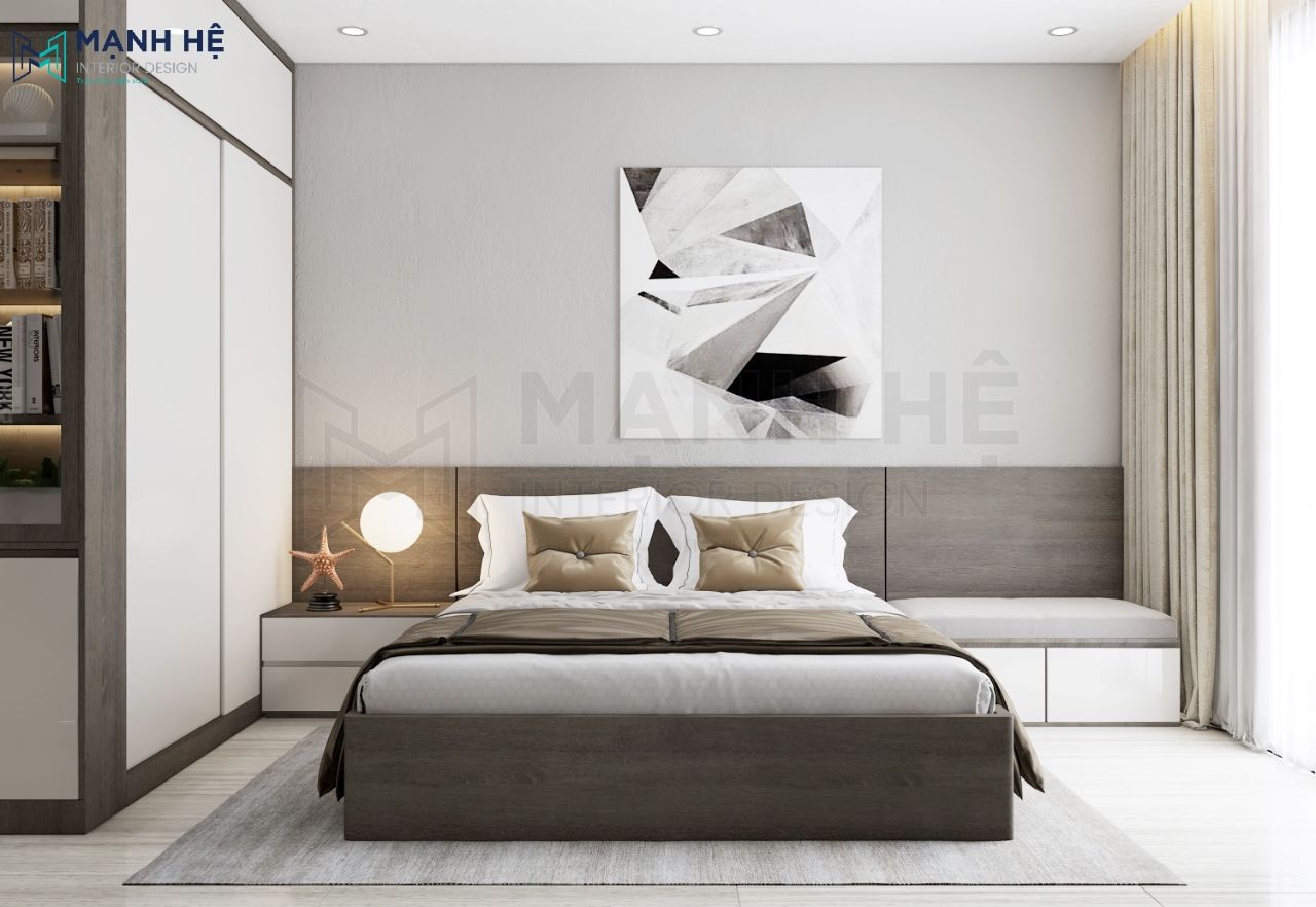 Vách ốp gỗ đầu giường phòng ngủ master