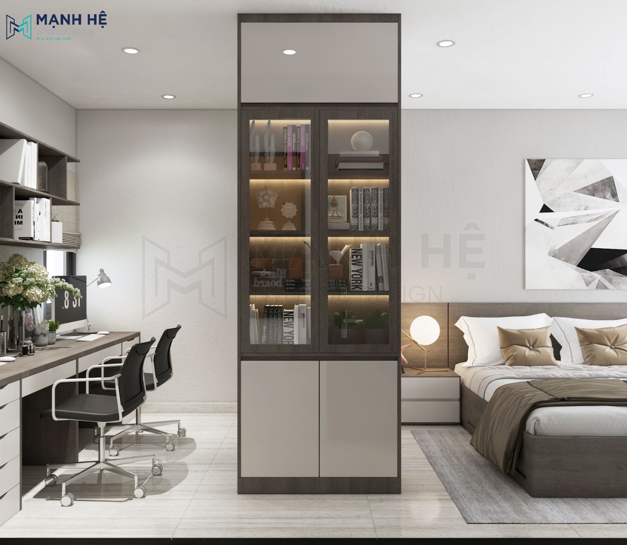 Tích hợp kệ trang trí chung tủ quần áo
