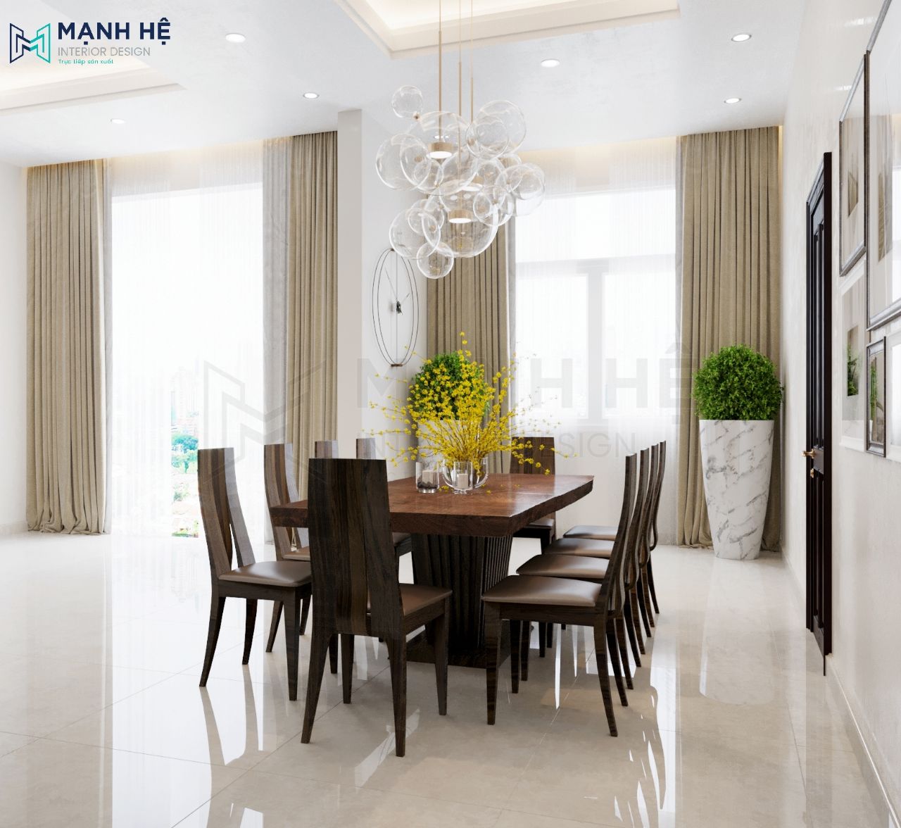 Đặt bàn ăn cạnh cửa phụ thoáng đãng