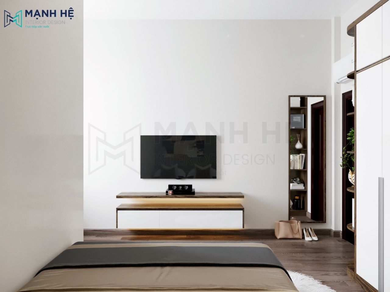 Kệ tivi treo tường phòng ngủ đơn giản