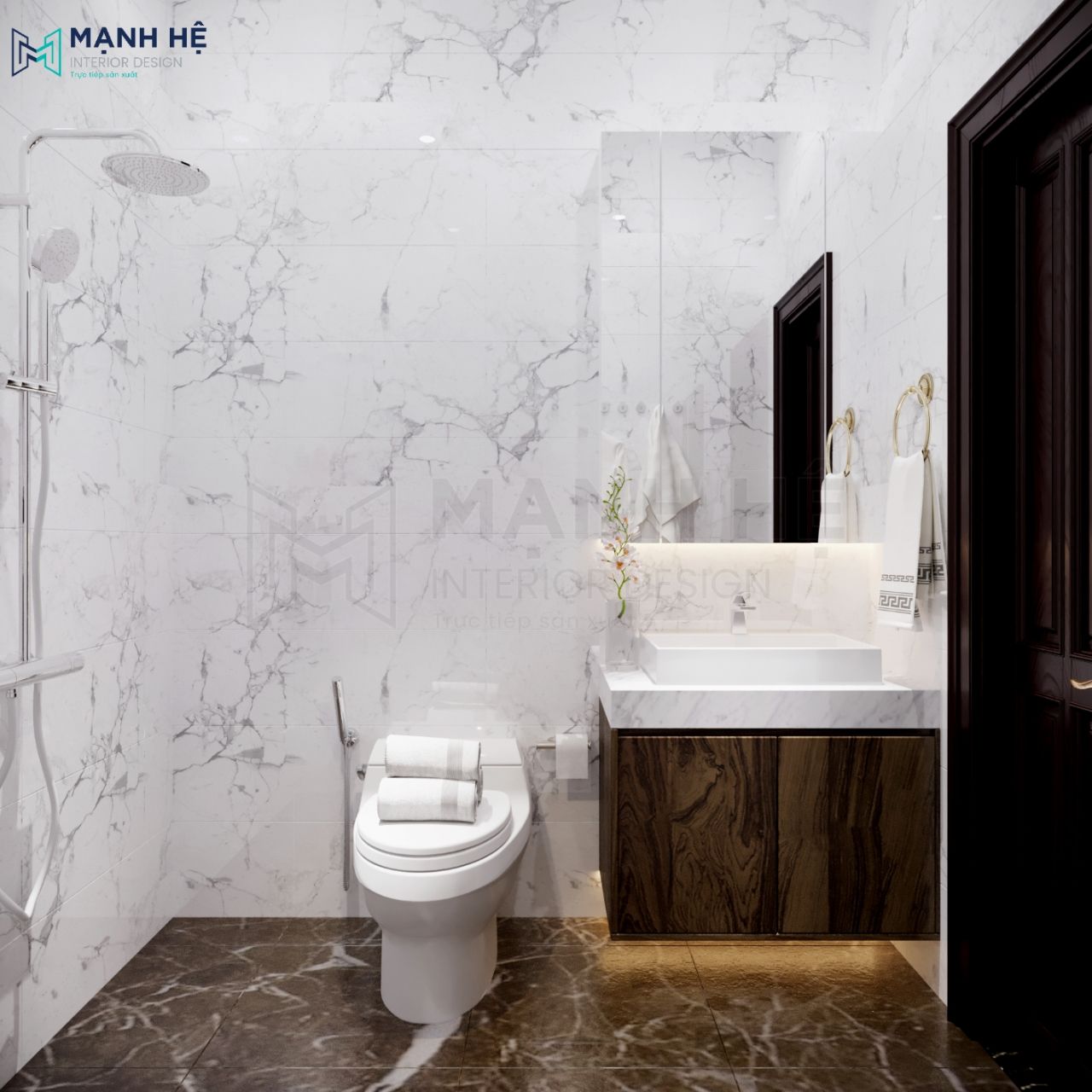 Tủ gỗ óc chó tự nhiên dưới lavabo