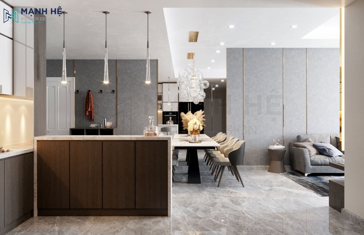 bàn đảo bếp gỗ công nghiệp