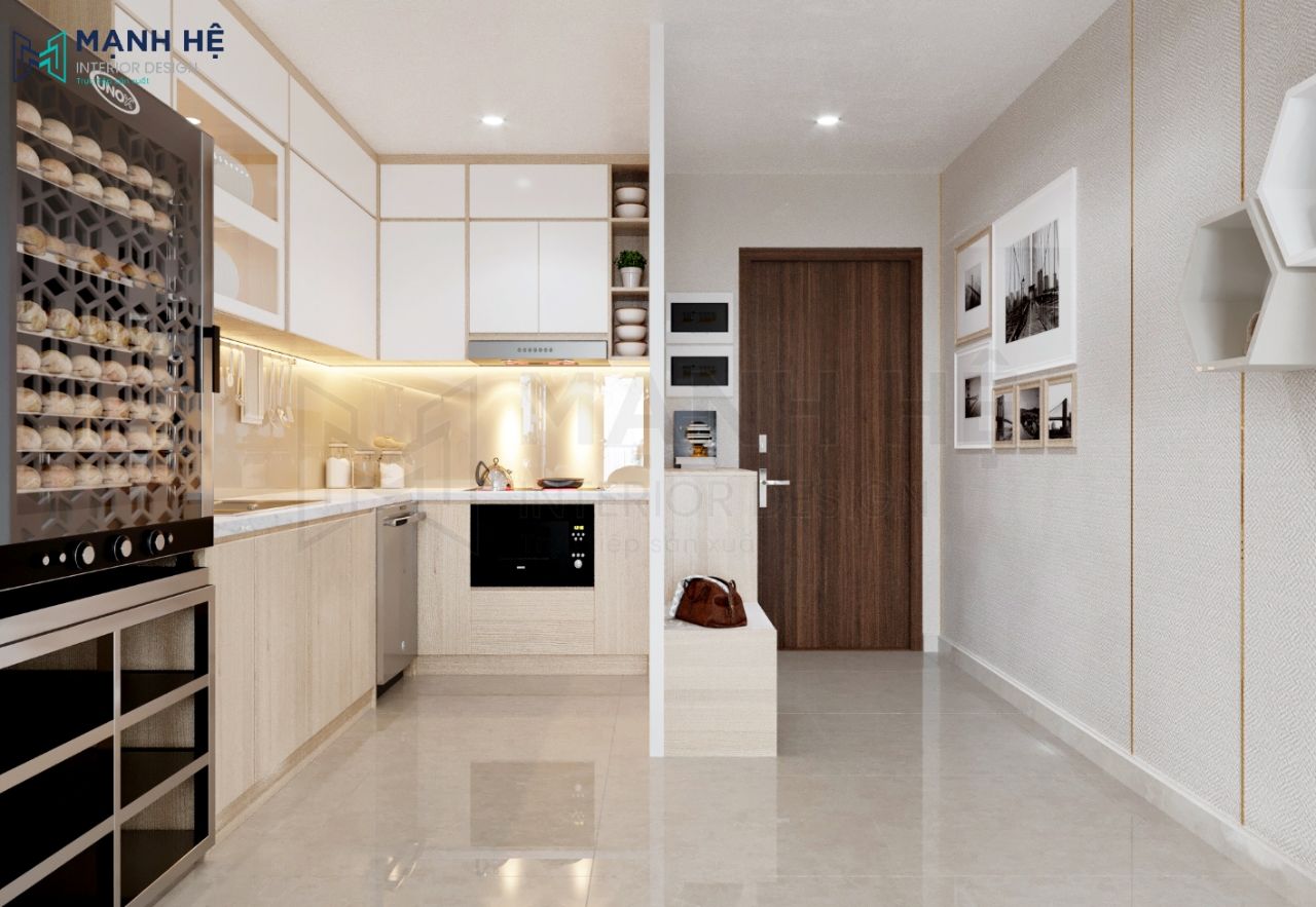 Tủ bếp chữ L gỗ công nghiệp hiện đại