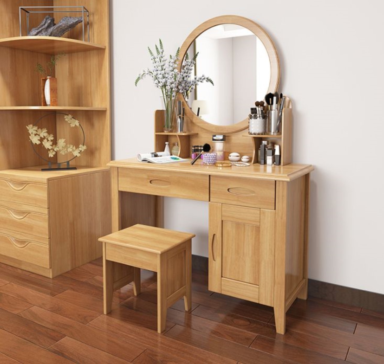 Ghế trang điểm gỗ sồi tự nhiên đẹp và tiện lợi