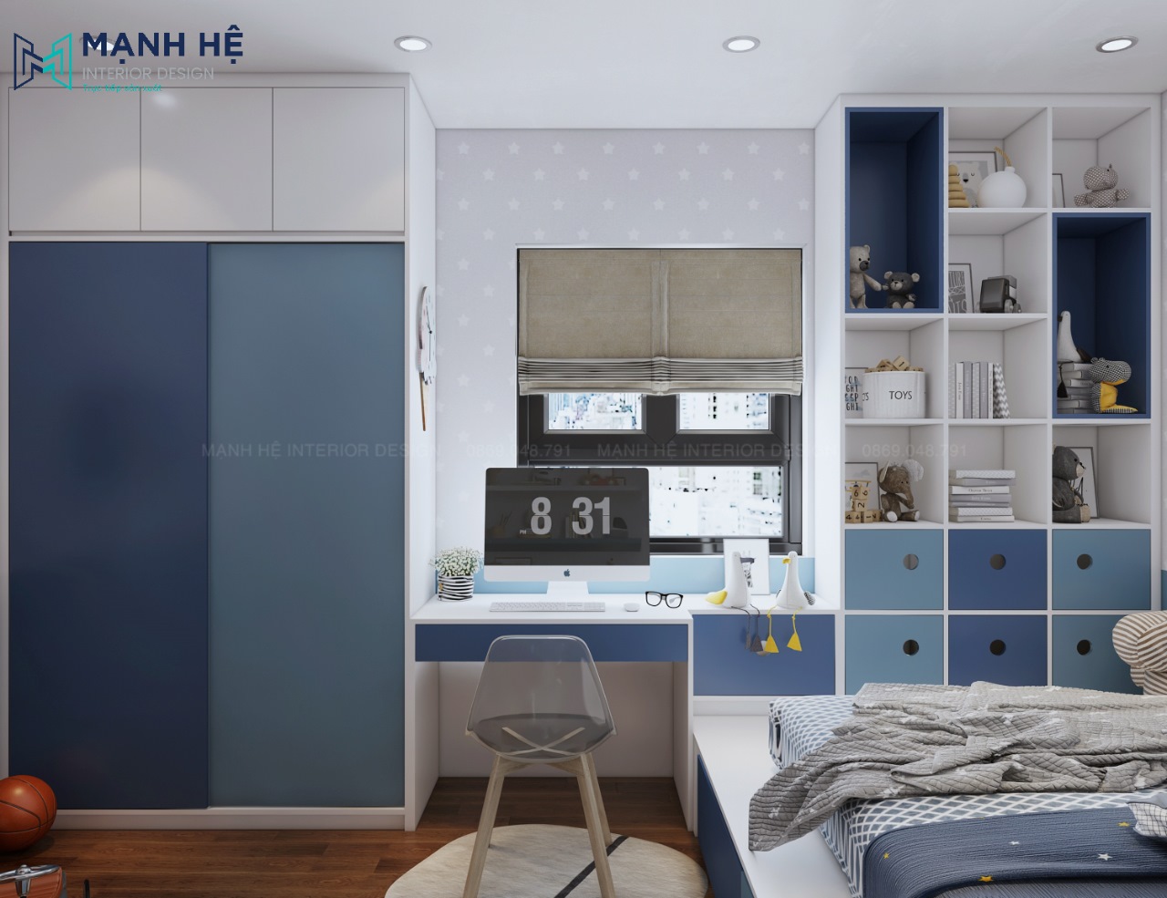 bàn học kết hợp kệ sách, tủ quần áo