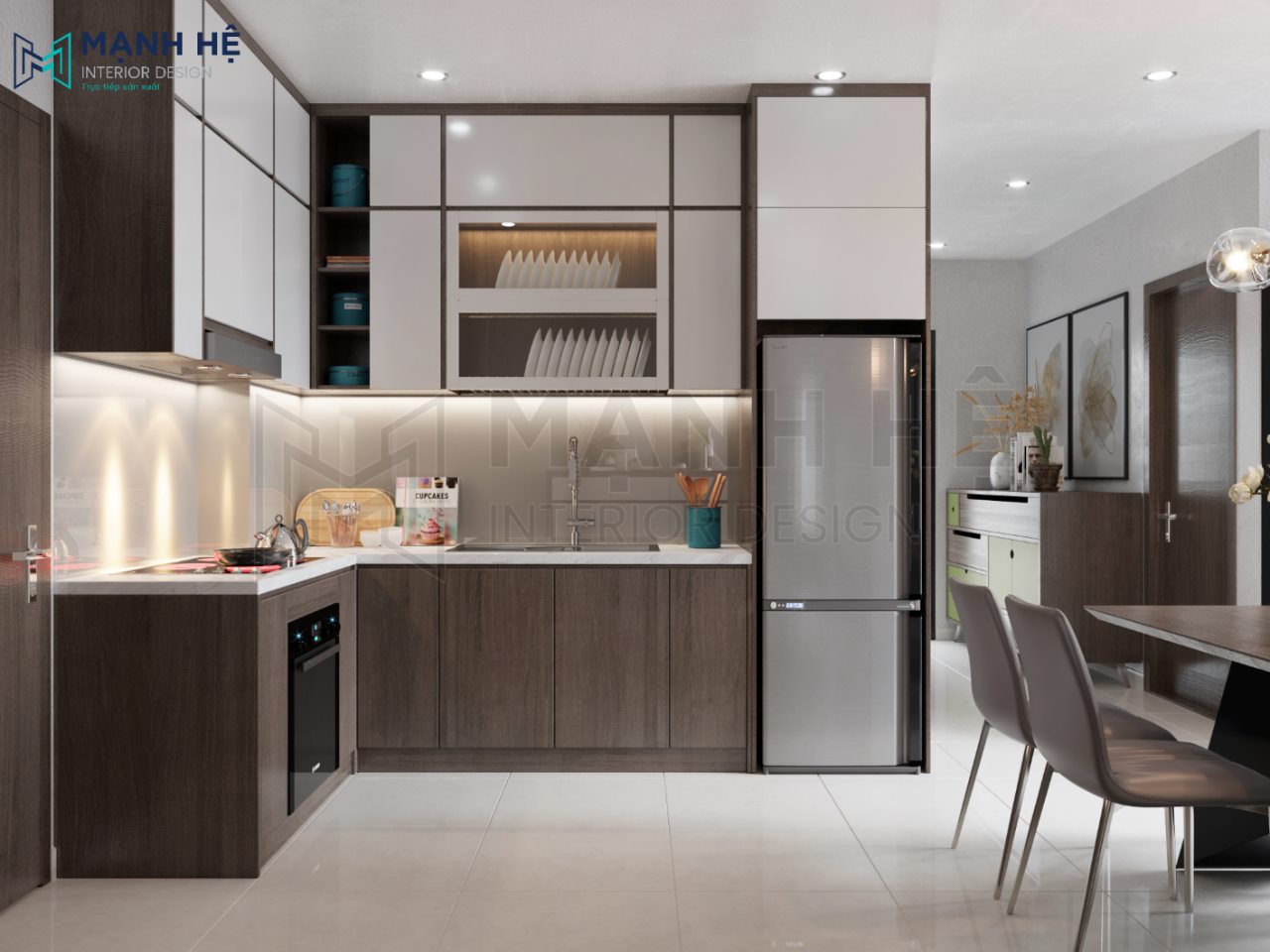 Tủ bếp chữ L nhỏ gọn