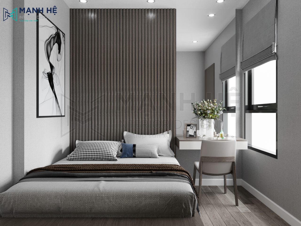 Vách ốp gỗ đầu giường phòng ngủ