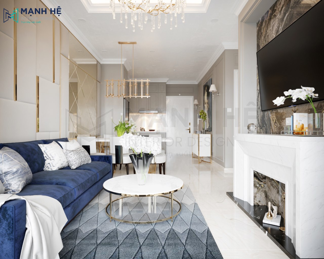 Nội thất phòng khách liền bếp