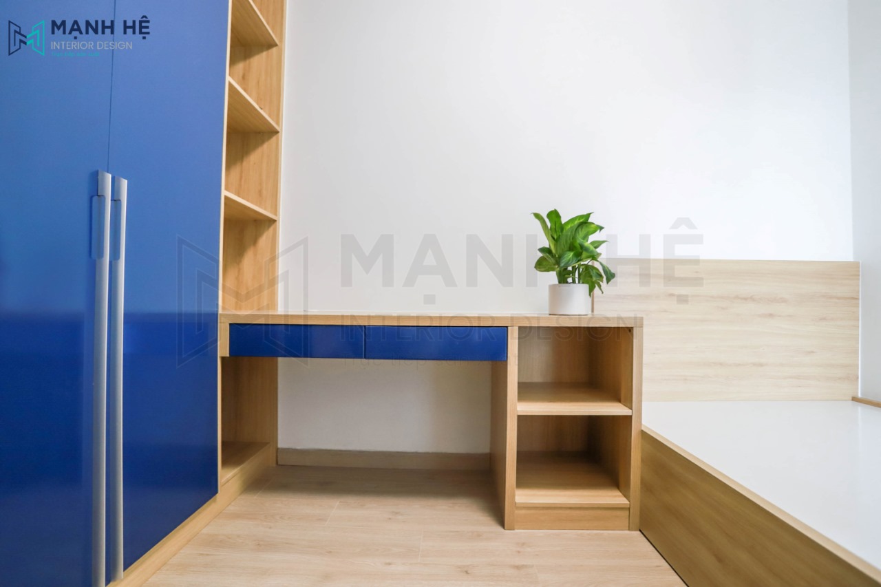 thi công bàn học liền tủ quần áo