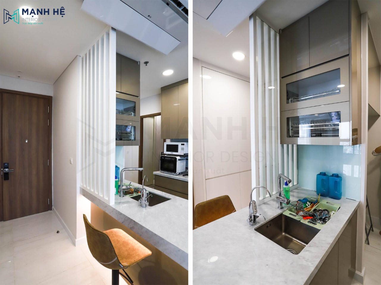 Thi công tủ bếp đủ phụ kiện