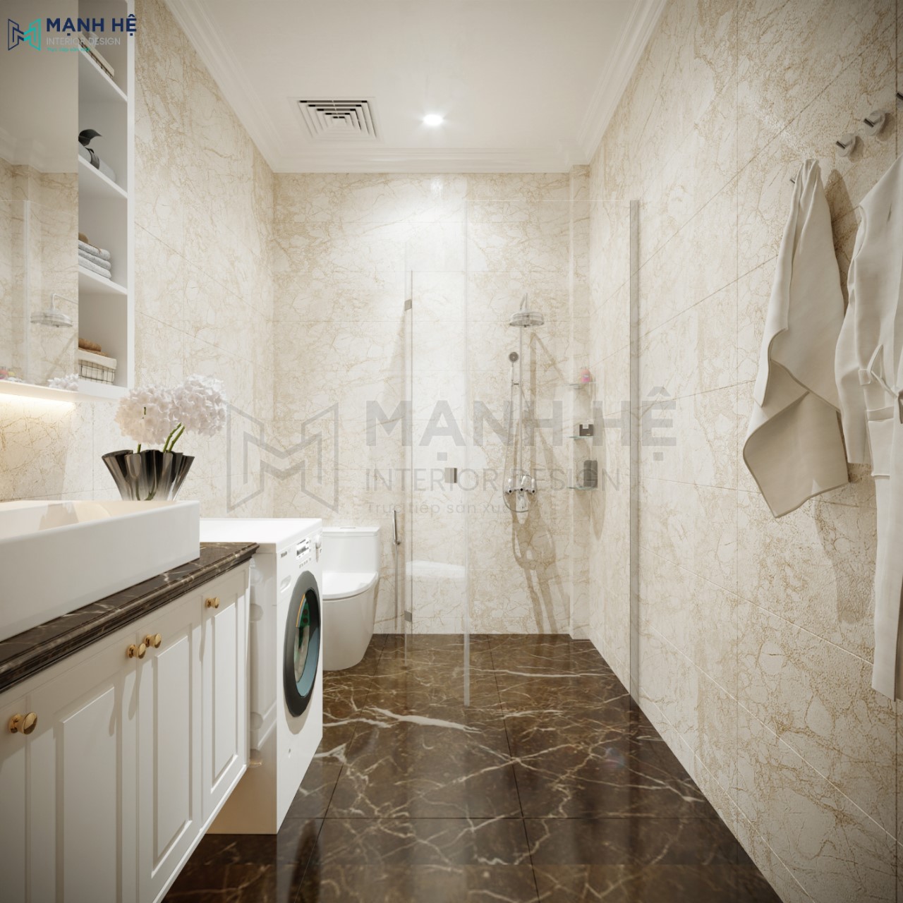 Ốp tường đá vân mây nhà vệ sinh