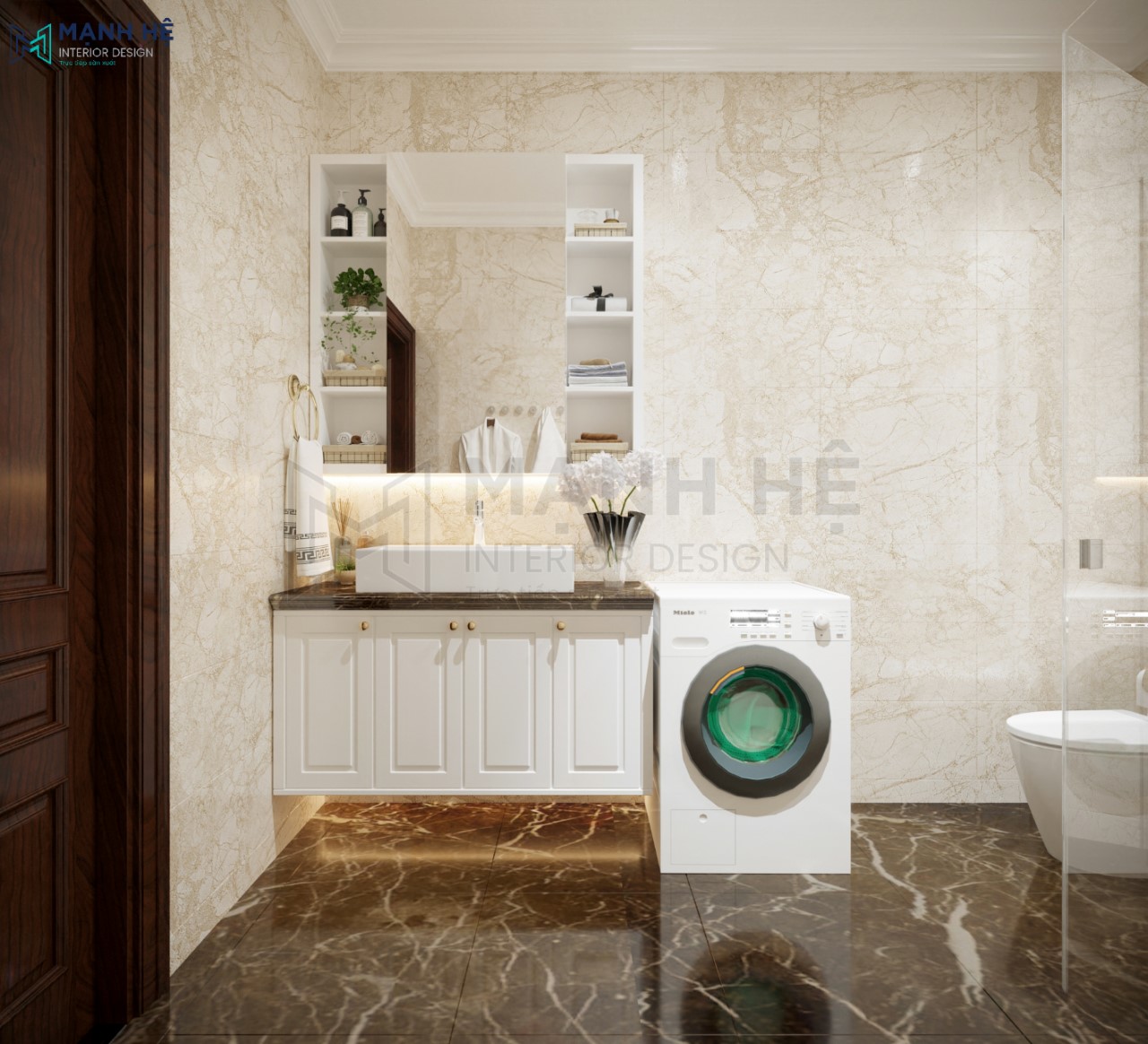 Tủ lavabo cổ điển màu trắng