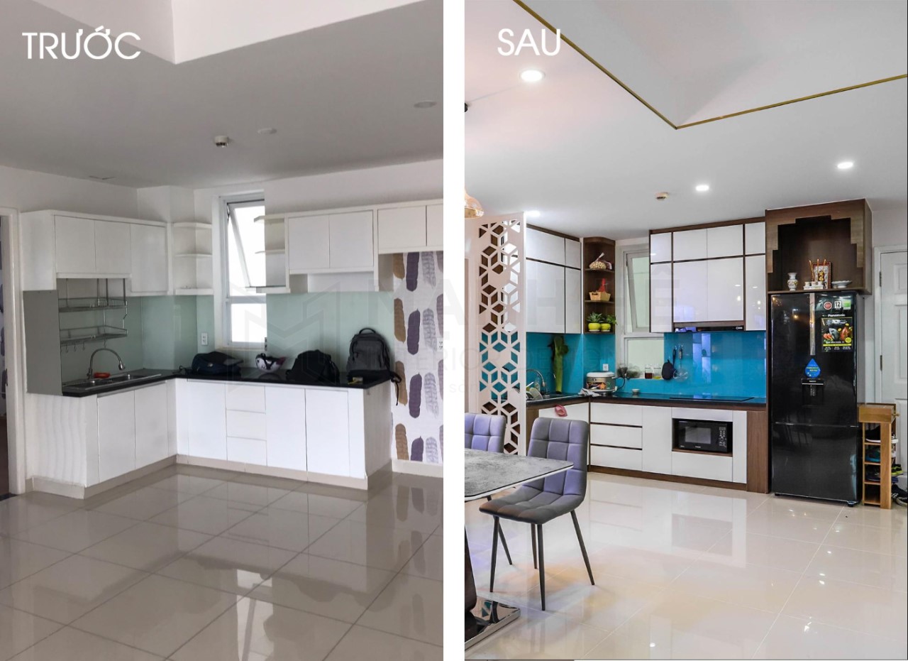 Hệ tủ bếp hiện đại sau khi cải tạo chung cư