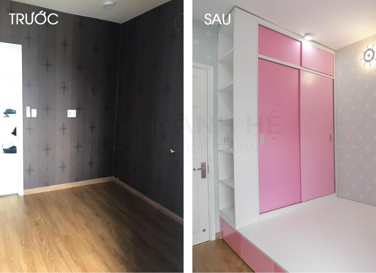 Tủ áo đụng trần phòng bé sau khi cải tạo
