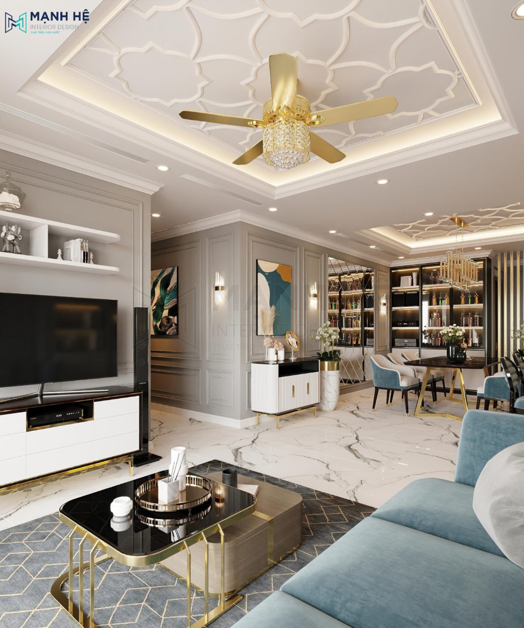 Nội thất phòng khách liền bếp