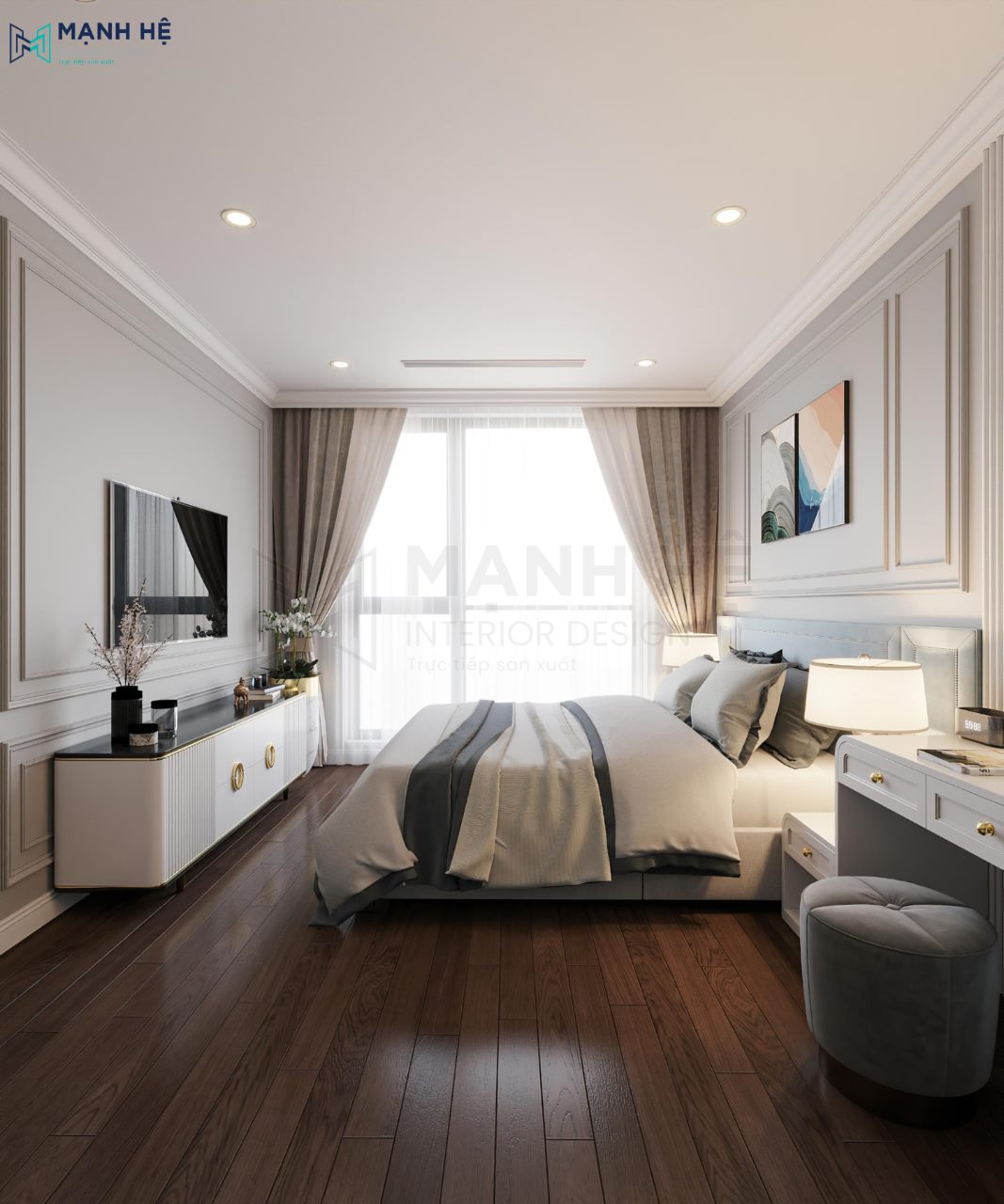 Giường bọc nệm tân cổ điển