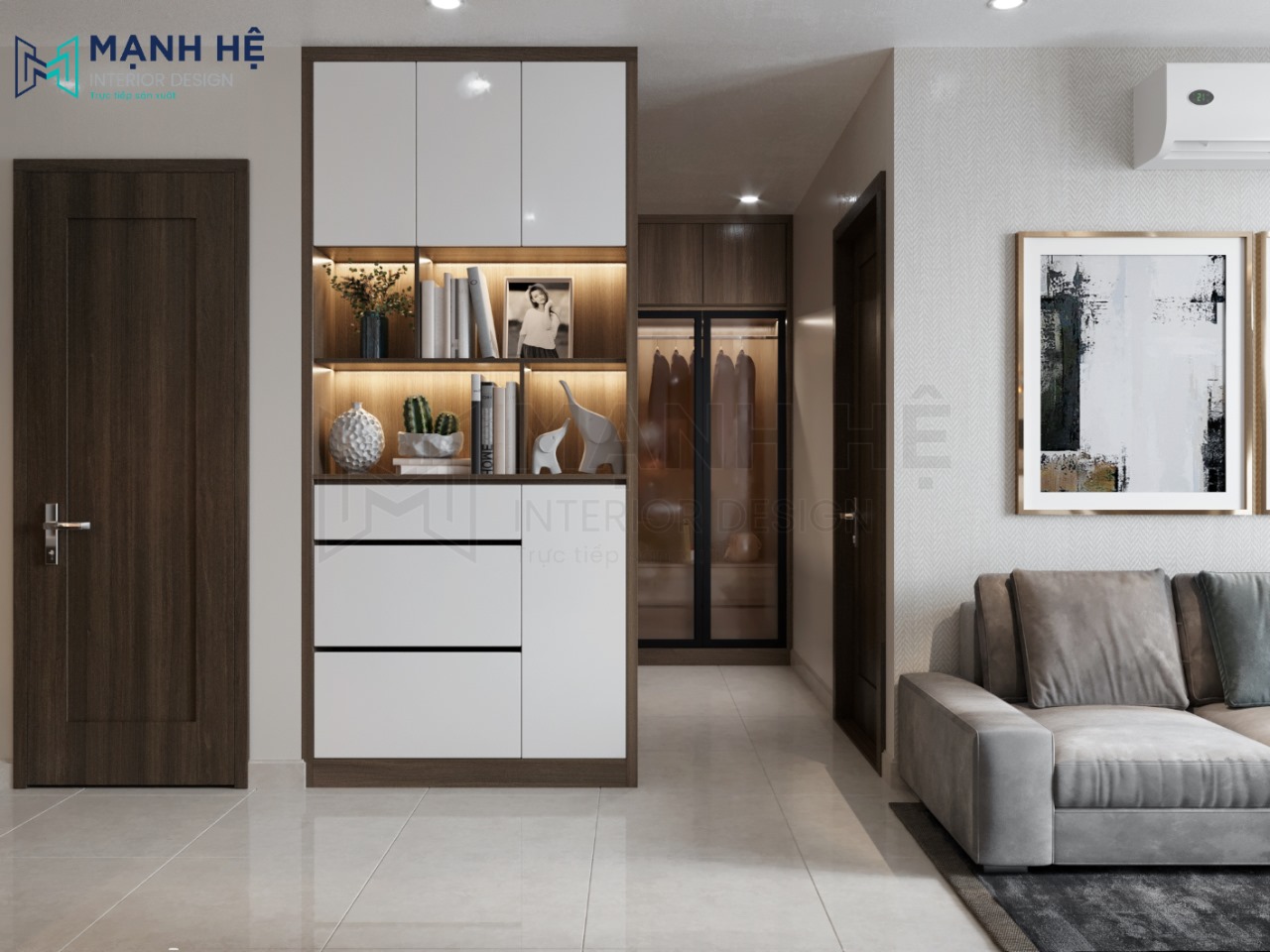 Mẫu 12: Kích thước tủ giày kịch trần nhỏ gọn cho phòng khách căn hộ chung cư