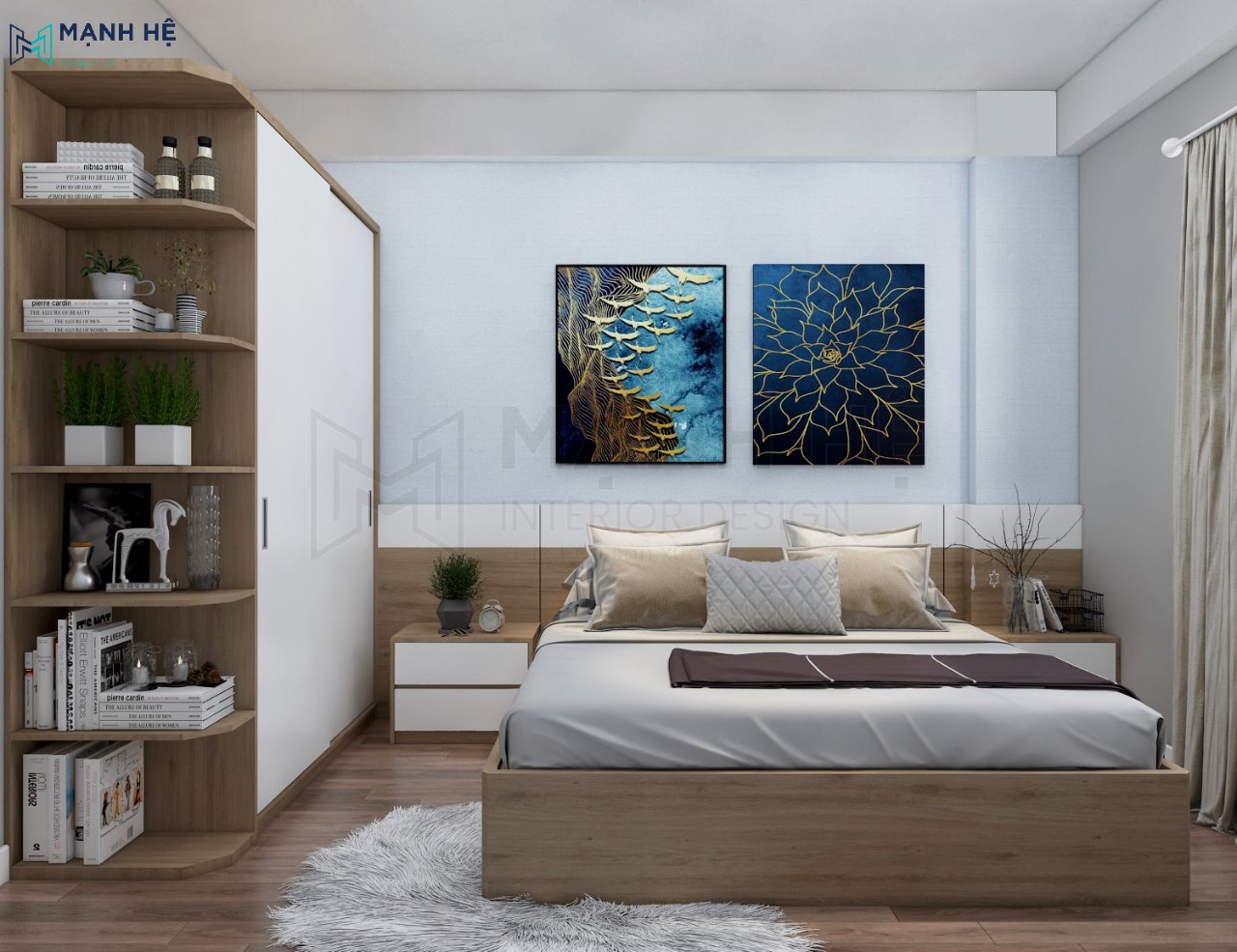 Vách ốp gỗ đầu giường ngủ