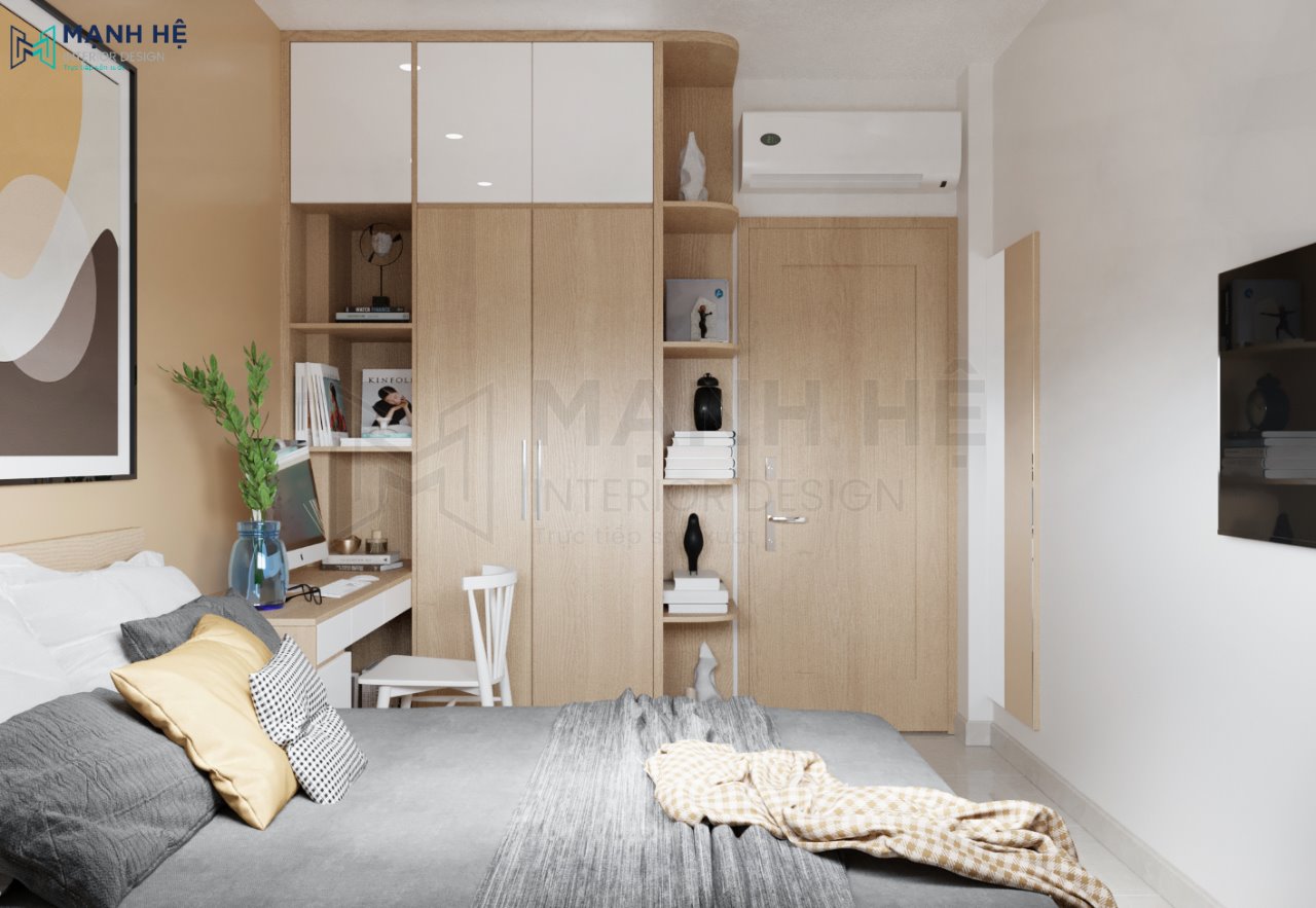Kết hợp kệ trang trí chung tủ quần áo